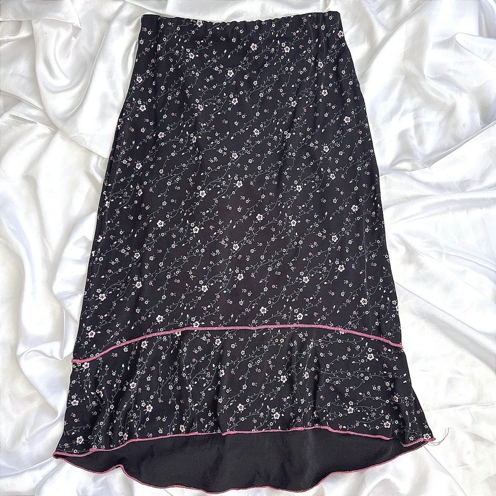Susan Lawrence Womens Ditsy Floral Tube Dress Black Pink Ruffle High Low Small